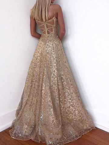 Airchics robe longue brillant paillette dos nu v-cou élégant de soirée